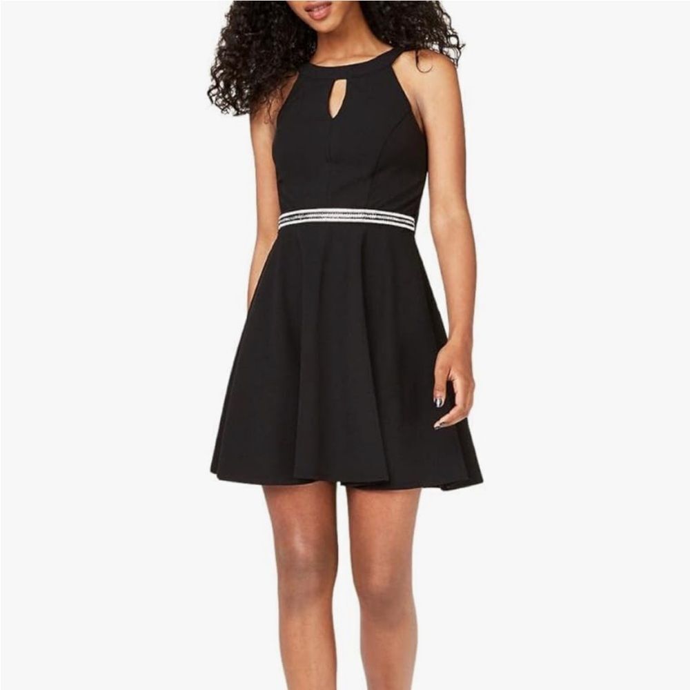 Honey and Rosie Womens Juniors Rhinestone‎ Mini Fit & Flare Dress size XXS black